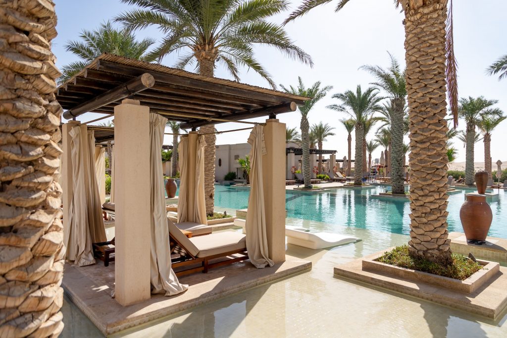 Leisure travel. Luxury outdoor area by the pool.