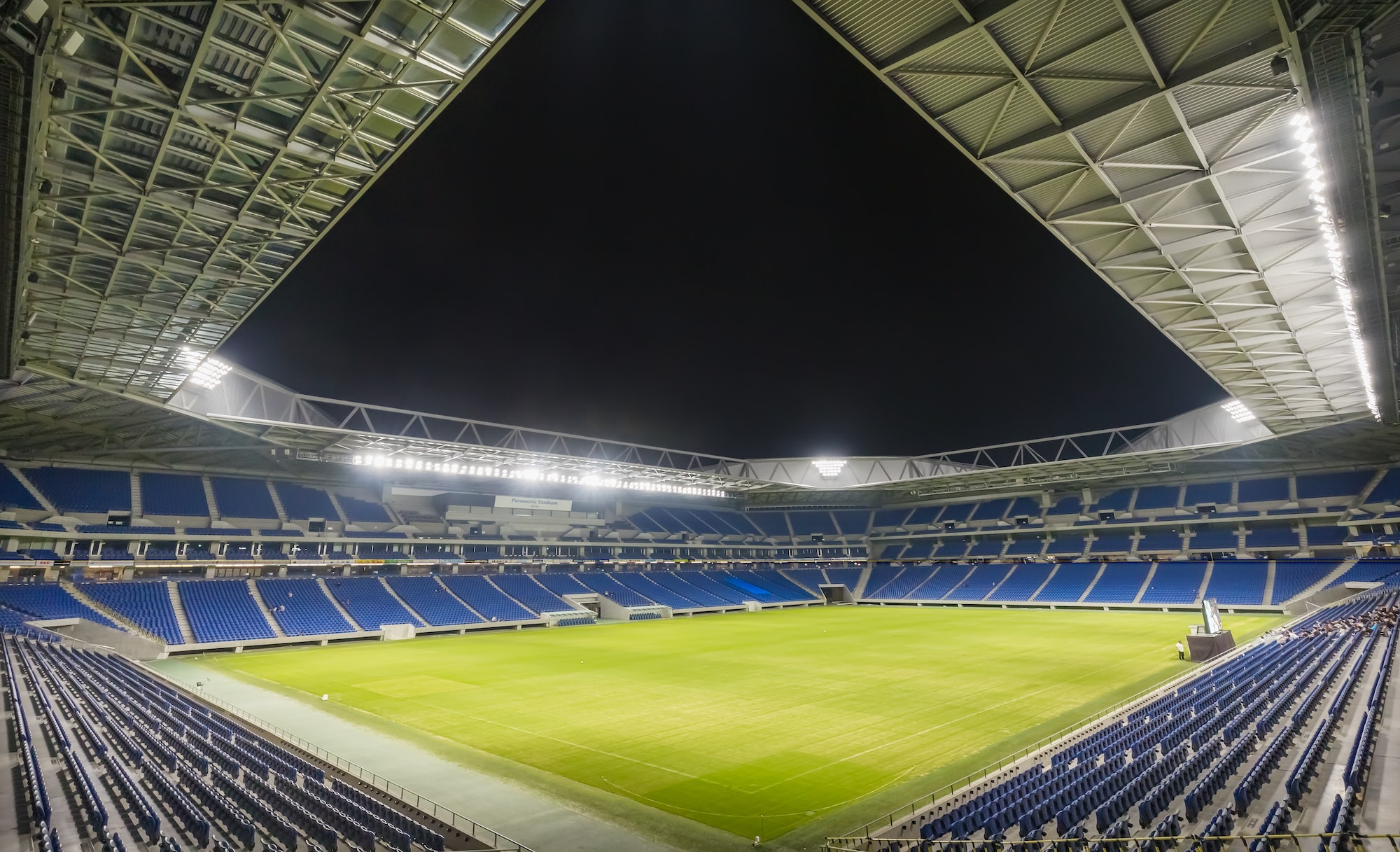 Night view of football stadium in Japan